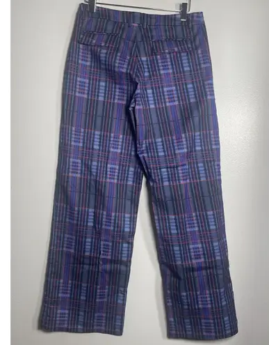 THE KIT Tracee Pant Size 10 Blue Iris Plaid NEW Stretch Organic Cotton Twill