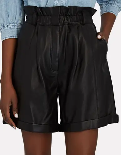 Frame Gathered Paperbag High Rise Lamb Leather Shorts