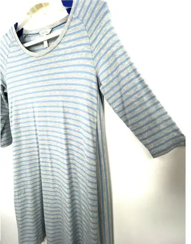 Matilda Jane Blue Gray Her Majesty Striped Dress Womens Large Handkerchief Hem