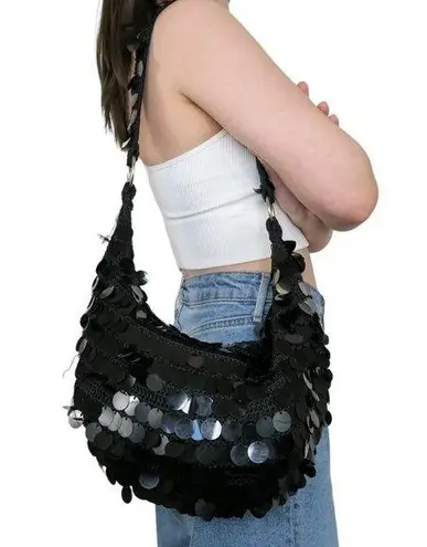 Vintage Y2K Black Sparkly Sequin Hobo Bag Purse