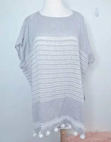 Swimsuit Cover Up Top Festival wear Grey stripe with tassels Size M
