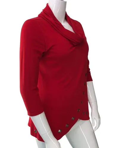 Multiples  Womens Size L Red Cowl Neck Sweater Grommet Wrap Detail 3/4 Sleeve