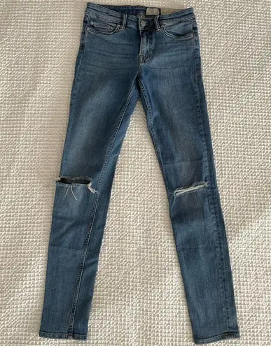 ALL SAINTS Mast Low Rise Skinny Jeans Y2K Medium Wash Distressed Ripped Size 26