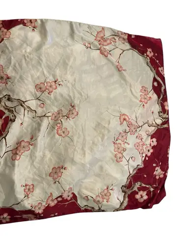 Floral Silk Scarf with Cherry Blossom Design Red