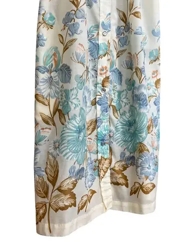 Smart Time Vintage 70s 80s Short Sleeve Ivory Blue Floral Print House Dress S/M