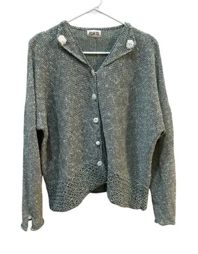 Pour Toi Green Cardigan Sweater Size XL Open Collar Lagenlook Artsy Unique