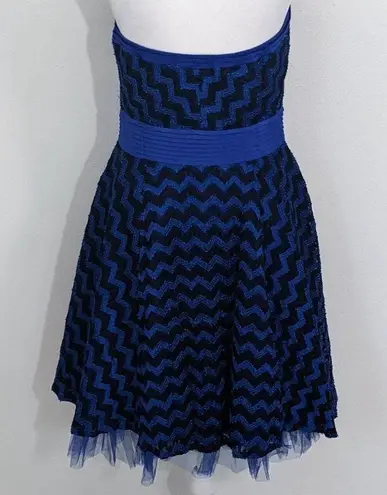 Minuet Blue Black Formal Dress NWT Size Medium Blue Strapless Homecoming Dress