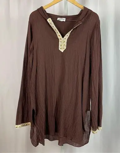 Vintage Long Elegant Legs Large Hooded Wood Beaded Coverup Dress Chocolate Brown