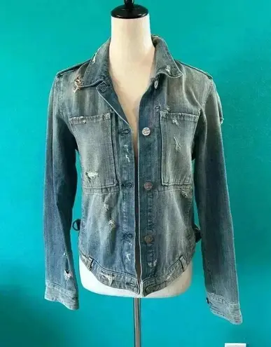 Mcguire Womens Medium Wash Button Distressed Denim Jacket