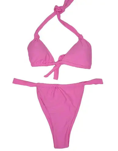 Bubblegum  Pink Knotted Triangle Bikini 2pc Swimsuit Barbiecore Large High Cut