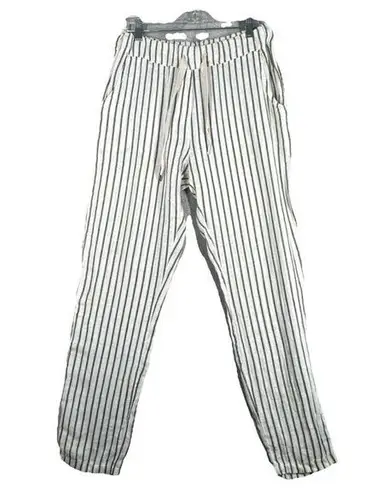Unbranded Pants Womens Medium White Gray Striped Linen Casual Coastal Minimalist