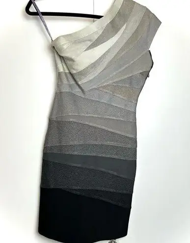 Herve Leger One Shoulder Bandage Dress Gray Black