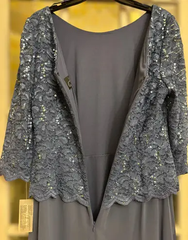 Alex Evenings Womens Sz 16 Wedgewood Blue 3/4 Sleeve Plus Size Lace Chiffon Gown