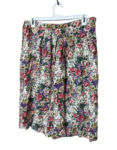 Vintage Skirt Womens Size M Floral Pleated ALine Midi Boho Statement Tan Size M