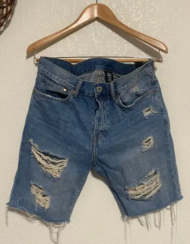 Denim & Co & Denim Brand Womens Jean Shorts Blue Cut Off Stonewash Mid Rise Distressed 32