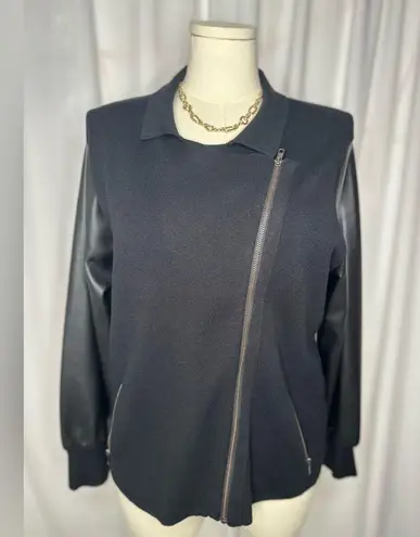 Sioni Black Mixed Media Jacket with Faux Leather Sleeves (924) Size XL