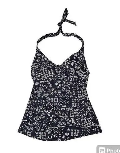 Kona Sol  Women's Halter Tankini Swim Top in Navy/White Geometric Print Size M