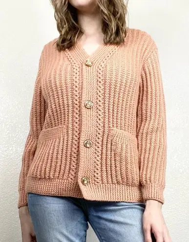 Vintage Light Orange Knit Button Up Cardigan Sweater Orange