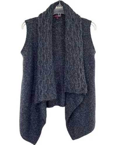 Eastside Westside Women's Wool Blend Marled Open Cable Knit Draped Sweater Vest Gray