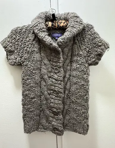 Vivienne Tam Y2K  Wool Blend Grey Sweater Small Cardigan Short Sleeve Chunky Knit