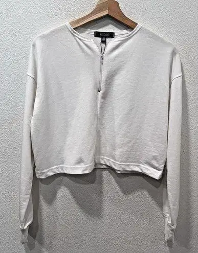 Missguided Women Top US 4 White Cotton Blend Long Sleeve Cropped Casual Shirt