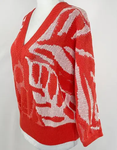 Callahan New Anthropologie Jacquard Knit V-Neck Sweater Tangerine Size Small