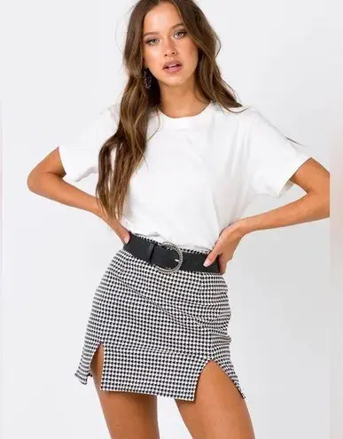 Motel Rocks MOTEL Zida Black & White Houndstooth Plaid Fitted Short Mini Zida Skirt - S