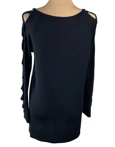 She + Sky Sweater Open Lattice Sleeve Black Tunic S Small Stretch