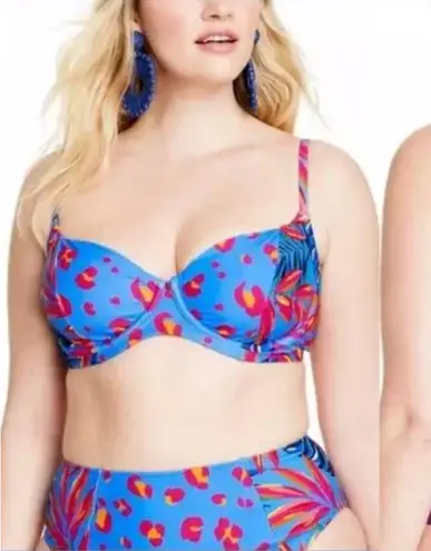 Tabitha Brown x Target Tropical Leopard Multicolor Underwire Bikini Top 24W NEW Blue