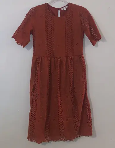 Stevie Hender Burnt Orange Lace Dress Short Sleeve Midi