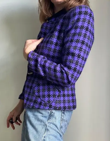 Tahari Vintage 90s Houndstooth Blazer Cropped Size Small 2/4 Fit Purple/Black