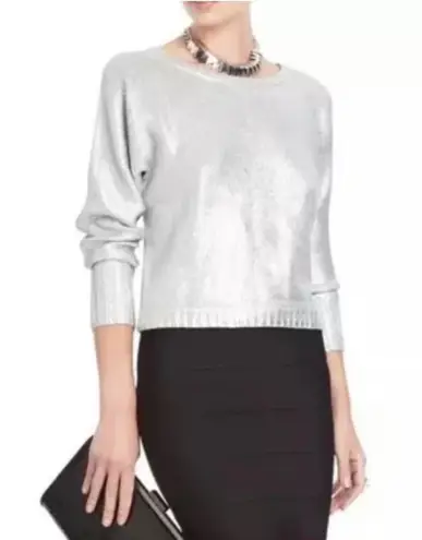 BCBGMAXAZRIA Silver Metallic Camille Knit Sweater