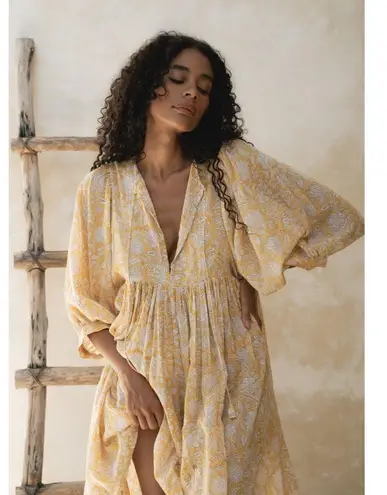 Daughters Of India 100% Cotton Kyra Cumin Paisley Semi Sheer Mini Dress XS