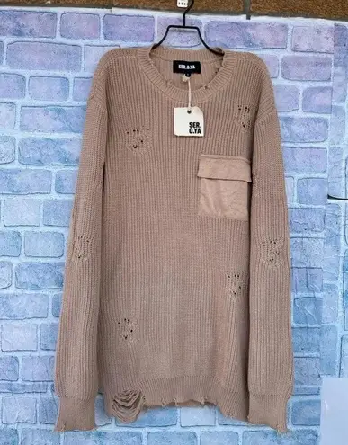 SER.O.YA Devin distressed Sweater dress in tan size small