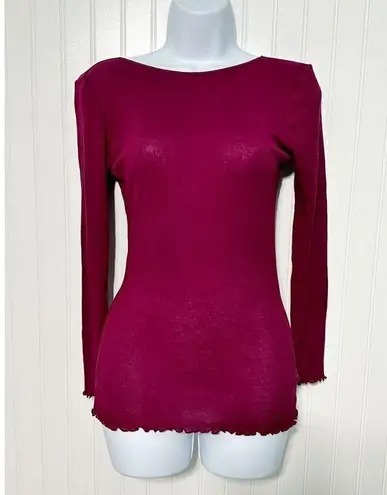 Free People Intimately Womens Lettuce Edge Long Sleeve Top Berry Purple Sz Small