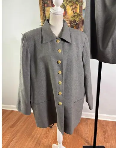 Ellen Kaye Blazer and Skirt Womens 24W Gray Wool 3/4 Sleeve Classic Button Front