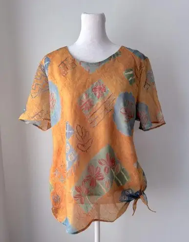 Vintage ‘90s 7 Sisters U.S.A. Southwest Print Side Tie Short Sleeve Blouse Orange Size XL