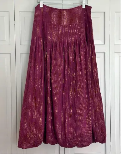 Soft Surroundings purple gold metallic bubble hem midi skirt xs