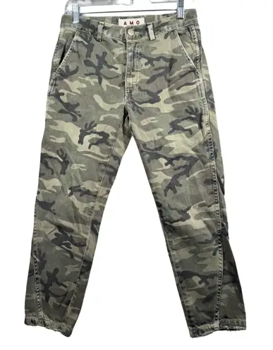 AMO Slouch Trousers 24 Camo Print Pants Distressed Utilitarian Military Grunge Green