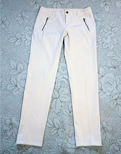 Ecru Stretch Mid Rise Slim Straight Zip Pocket Winter White Pants Women’s 2💚