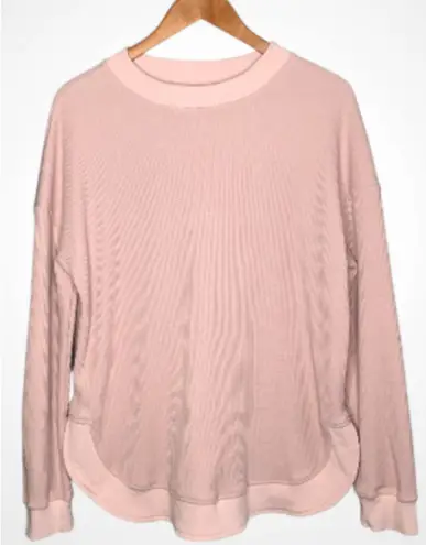 Blush Pink Long Sleeve Waffle Knit Crewneck Pullover Tunic XL