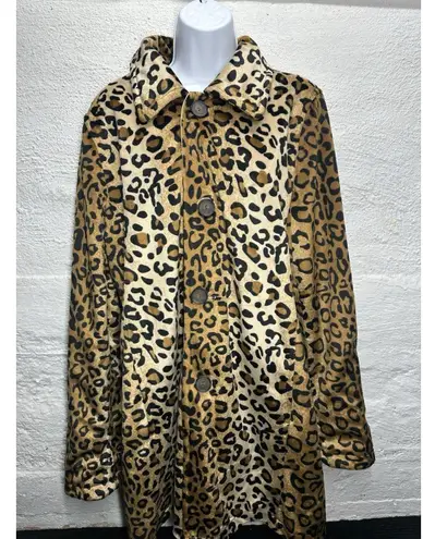 Dennis Basso Size L Fab Leopard Animal Print Faux-Fur Reversible Car Coat Jacket