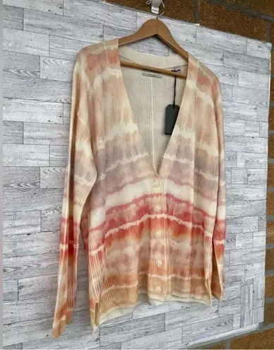 ALLSAINTS Marea Tie Dye Cardigan Sweater Merino Wool Rainbow Pink Cream New M