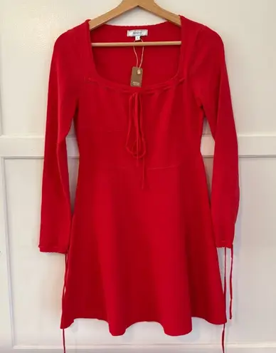 Rihoas Red Square Neck Sweater Mini Dress