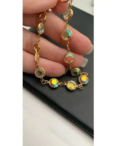 Swavorski Vintage SWAROVSKI Swan Tag AB Aurora Borealis Crystal Goldtone Bracelet