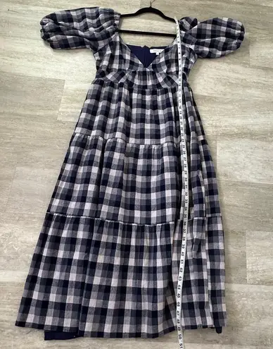 Moodie Navy Plaid Puff Sleeve Dress Size L