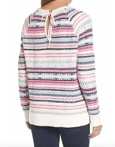 Caslon NEW NWT  PETITE Tie Back Sweater Cream Ivory Pink Blue Fair Isle Nordic PS