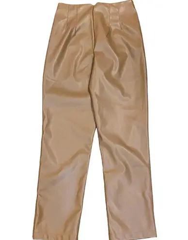 Ophelia Roe Tan Faux Leather Pleated High Rise Pants ~ Women's Size MEDIUM