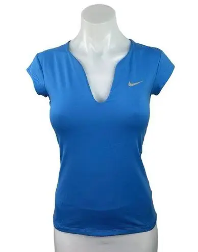 Nike  Dri-Fit Blue V Neck Short Sleeve Pullover Activewear Tennis Shirt Top Sz XS