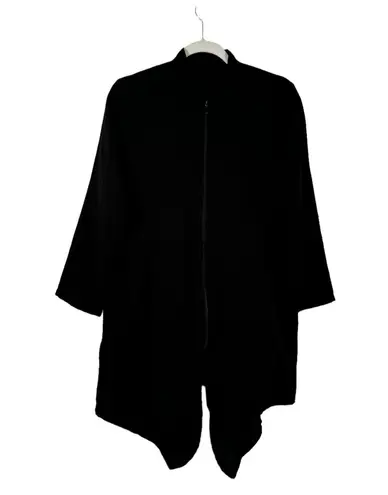 Fridaze Black 100% Linen Full Zip Top Lagenlook Coastal Lightweight Women Lrg Size L